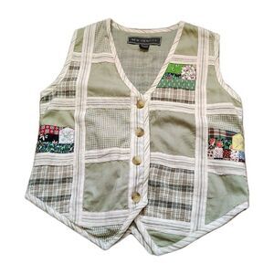 Vintage 90s Cottagecore Patchwork Quilted Vest Size Small Plaid Button Front